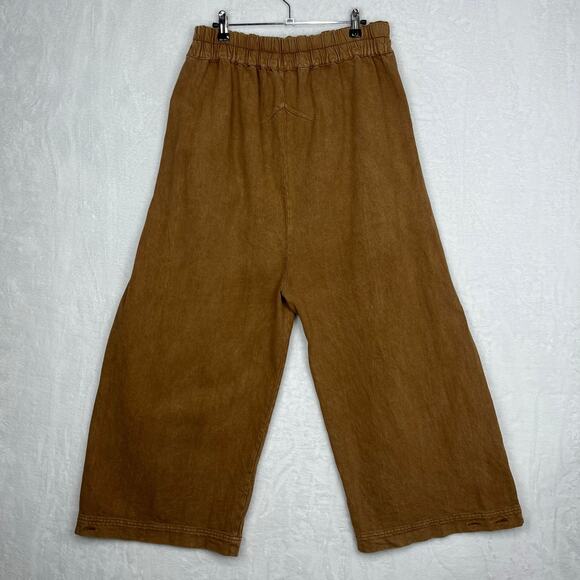 Free People Cool Harbor Wide-Leg Trousers Pants M High-Rise Smocked Tan 275619 - Picture 5 of 15